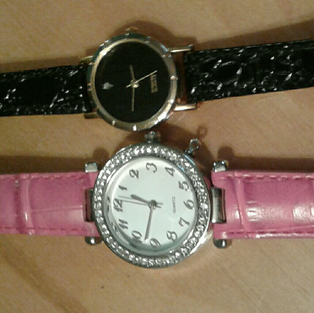 Two Watches  Big pink Black with diamond chip